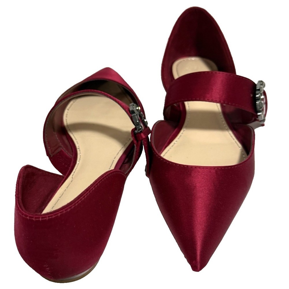 Zara Woman Shoes Flats 37/US 6.5 Red Satin Mary Jane Strap Gem Buckle Pointy Toe